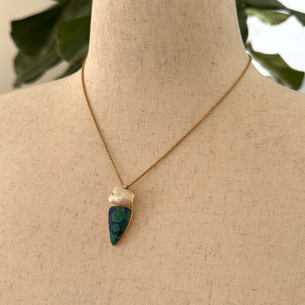 NA HOKU Pearl, Diamond & Malachite-Azurite Pendant